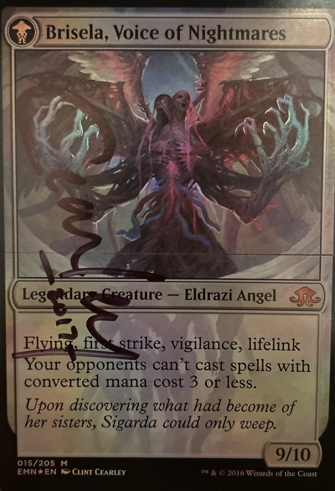MTG Brisela, Voice of Nightmares FOIL Artist Proof Signed Clint Cearley Oversize - Image 1 of 4