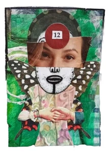 WHO'S THAT? Original Acrylic Mixed Media Collage Surrealism Art ACEO Face - Picture 1 of 8