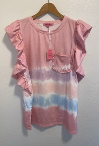 NWT Simply Southern Coastal Pink Tie-Dye Ruffle Sleeve T-Shirt Size Large - Picture 1 of 3