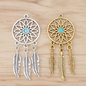 5pcs Silver/Gold Tone Feather Dream Catcher Charms Pendants for Necklace Making