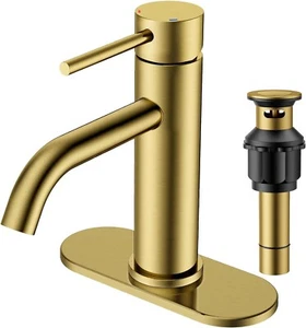 Grifo de baño monomando dorado cepillado FORIOUS - Elegante y duradero - NUEVO - Imagen 1 de 8