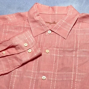 Tommy Bahama 100% Linen Textured Salmon Button Up Shirt Men’s Size Large - Picture 1 of 16