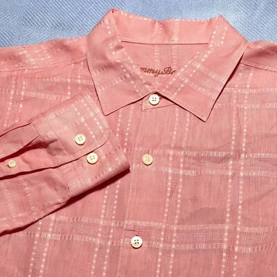 Tommy Bahama 100% Linen Textured Salmon Button Up Shirt Men’s Size Large - Image 1 of 4