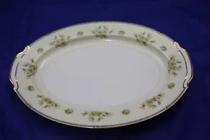 Rose China RO67 16" Oval Platter EUC Blue & Floral Pattern Made in China - Picture 1 of 7