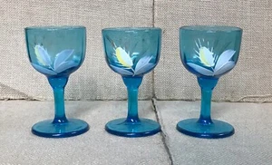 Handbemalte Blumen hellblau Cordial Gläser Stielglas Set Feenkern Küste - Bild 1 von 8