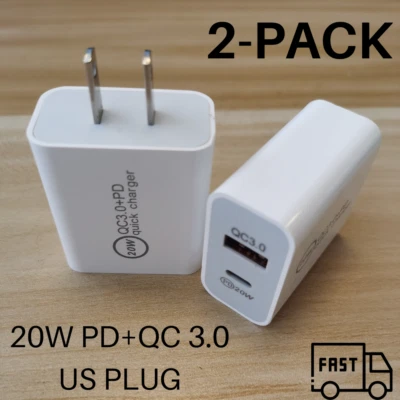 2Pack 20W Power Adapter USB-C PD QC 3.0 Quick Wall Charger For iPhone Samsung LG - Image 1 of 4