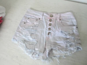 Women's American Eagle Cut Off Button Fly Denim Pink/Blue Tie-Dyed Shorts Size 0 - Picture 1 of 4