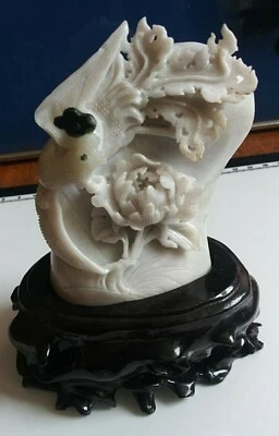 Estátua de jade jadeíta tChina Phoenix crisântemo 翡翠凤凰菊花雕像 t1 - Imagem 1 de 4