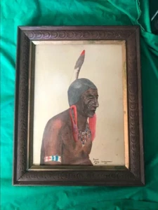 SIOUX NATIVE INDIAN TRANSPARENT OIL PAINTING F RAY SMITH MUSKOGEE OKLAHOMA CREEK - Picture 1 of 8