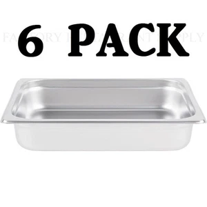 6 PACK Half Size Stainless Steel 2 1/2" Deep Steam Table Chafing Dish Food Pans - Picture 1 of 10