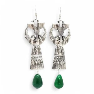 Art Deco Egyptian Revival Sterling Silber Jade Ohrhänger mit Adlern - Bild 1 von 10