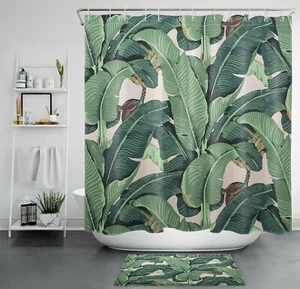 71" Grün Bananenblätter Duschvorhang Tropisch Exotisch Badezimmer Accessoire Sets - Bild 1 von 13