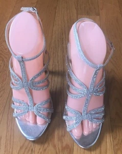 MARC DEFANG Women Beautiful Silver Beaded Evening Sandals Shoes 6.5 - Picture 1 of 8