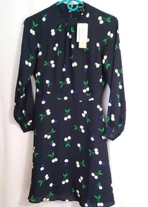 Abito Petite Manica Lunga Banana Republic Navy Nuovo con etichette con Fiori di Ciliegio Bianco ~ Taglia 0 - Foto 1 di 12