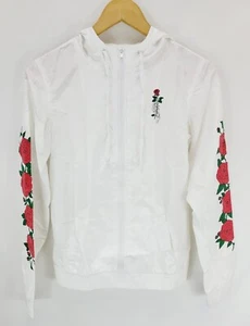 Empyre Red Rose Windbreaker Jacket Hooded White Polyester Full Zipper Women's XS - Picture 1 of 7