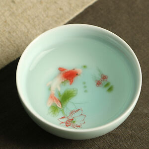 Promotions Chinese Kungfu Tea Cup Porcelain Fish Relief Carved Cup 1.7Oz Floral