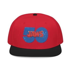 Cool & Trendy Jaws 50th Anniversary Embroidered Snapback Cap - Picture 1 of 86