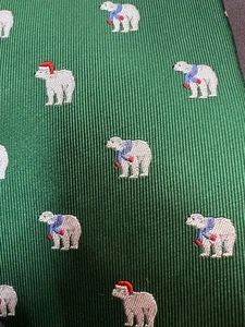 CHAPS Green Holiday Polar Bear Tie 100% Silk New with Out Tags - Picture 1 of 7