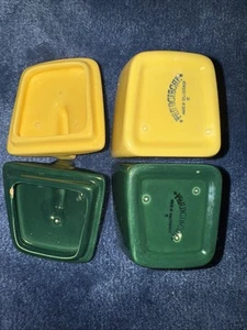 Vintage Condiment Set (2)Retro Green Yellow Franciscan Pottery USA (no tray) MCM - Picture 1 of 10