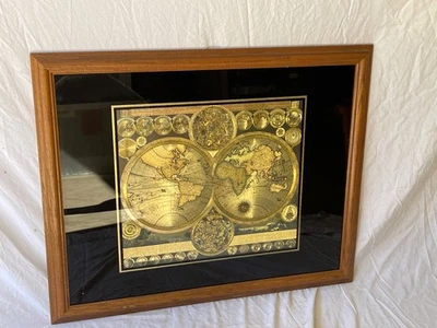 PLANISPHAERIUM TERRESTRE Framed Gold Foil Old World Map - PETER SCHENK The Elder - Image 1 of 4