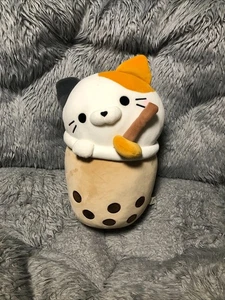 Takashoji Original Boba Milk Tea Calico Cat 13" Plush Stuffed Tan Brown White - Picture 1 of 8