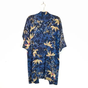 Vintage blue yellow gold Japanese floral kimono robe Medium - Picture 1 of 10
