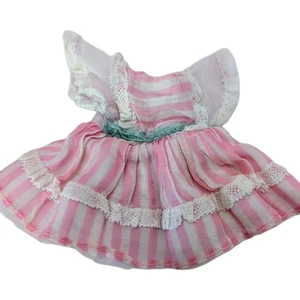 1950s NANCY ANN Storybook Doll Pink Striped Dress Attached Petticoat Lace Velvet - Picture 1 of 8
