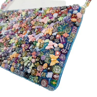 Cartera Sasha con Cuentas Y2K Azul Satinado Colorido Mariposas Conchas Corazones Núcleo de Hadas Foto 1 de 4