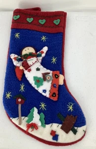 Engel 3D Strumpf verziert Sterne Knöpfe Landhaus Hütte Herzen Vogelhaus 19 Zoll - Bild 1 von 4