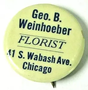 Antique Celluloid Geo Weinhoeber Florist Pinback Pin Button Advertising Chicago - Picture 1 of 2