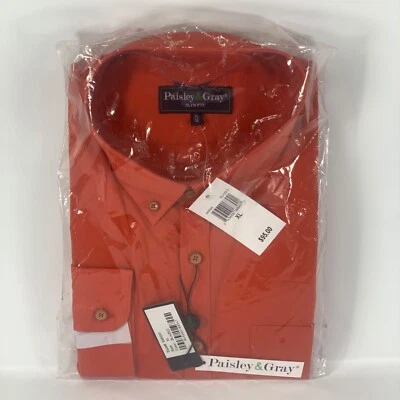 Camisa Larga Paisley & Gris Para Hombre XL 18 Slv Delgada Brillante Abotonada NUEVA NUEVA CON ETIQUETAS PRECIO DE VENTA SUGERIDO POR EL FABRICANTE $95 Foto 1 de 4