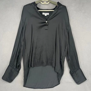 Country Road Top Womens 10 Black Blouse Satin Cuff Long Sleeve Button High Low - Picture 1 of 16
