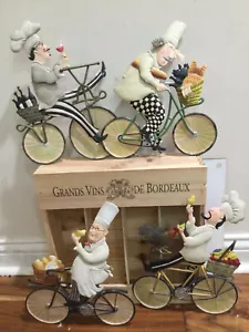4 pc Kitchen Decor Metal Wall Art French Bistro Chef on Bicycle by Shari Warren - Picture 1 of 20