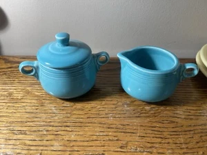 Turquoise Fiesta sugar With Lid and creamer set 4 inches  NO UNDER PLATE - Picture 1 of 8