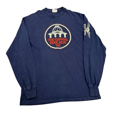 VTG 80s Capital Trail Run Raleigh NC Marathon Racing Long Sleeve T Shirt Large - Image 1 of 4
