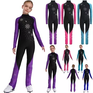 Kinder Mädchen Overalls Ganzkörper Tanzbody Gymnastik Trikot Schlittschuhlaufen - Bild 1 von 23