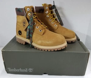 Timberland Premium 6" Waterproof Boot Wheat Nubuck Camo Sz 4 Juniors - Picture 1 of 13
