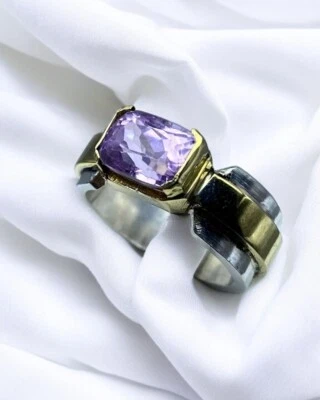 Anillo de amatista natural unisex de plata 925 Art Deco para hombre y mujer Foto 1 de 4