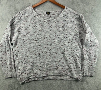 LEE Mujer Plus Suéteres 2X Tweed Gris Rosa Multi Abierto Tejido Cuello en V Manga Larga Foto 1 de 4