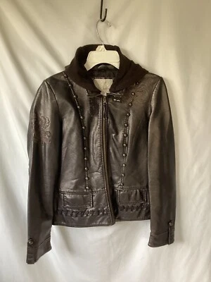 BUCKLE DAYTRIP Mujer Motociclista Moto Chaqueta/Abrigo con Capucha Cuero Sintético Bronce Talla Pequeña Foto 1 de 4