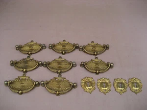 VTG R. E & S Co Brass Drawer Pull Swing Handle Set of 8 Hardware Cabinet Dresser - Picture 1 of 21