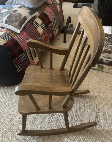Vintage Child Rocking Chair Wood Antique 1950s or older 21x29 in great shape Cover