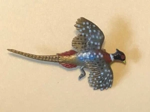 Pin de celuloide pájaro faisán vintage pintado a mano - Imagen 1 de 3