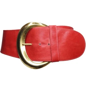Donna Karan Cuero Rojo con Hebilla Tono Dorado Circa 1990 - Imagen 1 de 6