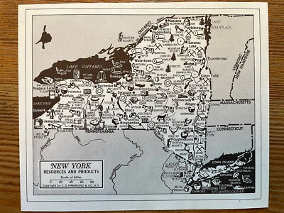 Antigo 1954 New York Resources Products Mapa Ilustrado Econômico Hammond Doubleday - Imagem 1 de 4