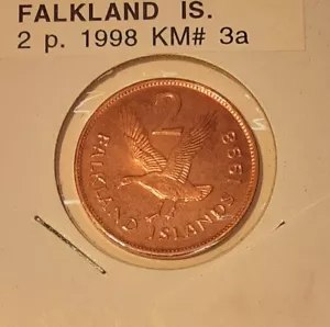 1998 Falkland Islands 2 Pence Coin of Queen Elizabeth II BU - Picture 1 of 2