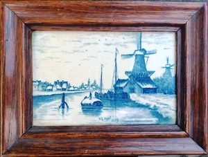 HOLLAND - LANDSCAPE , CITY OF DELFT - DUTCH (after LOUIS APOL ) on TILE - Picture 1 of 6