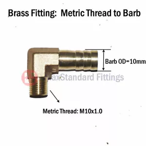 Brass Elbow Metric Male Thread M10 M10x1.0 Barb 10mm 3/8"in Hose Fitting Adapter - Picture 1 of 1