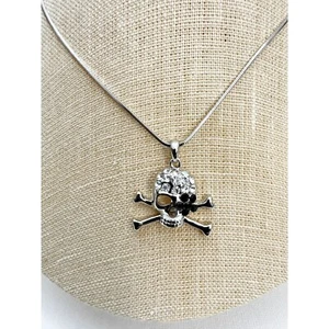 Totenkopf Kristall Silber Platte 15 Zoll Kette zarte Halskette US-Verkäufer - Bild 1 von 8