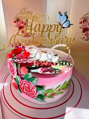 Origami Pop Cards Happy Anniversary Cake w Blue Butterflies Handmade Pop Up Card — 第 1/4 张图片